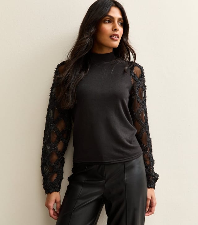 New Look Women's Black Soft Touch Contrast Sleeve Top New Look - 2