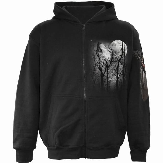Spiral Direct Spiral Direct Men's Forest Wolf Back Print Full Zip Hoodie in Black - 2