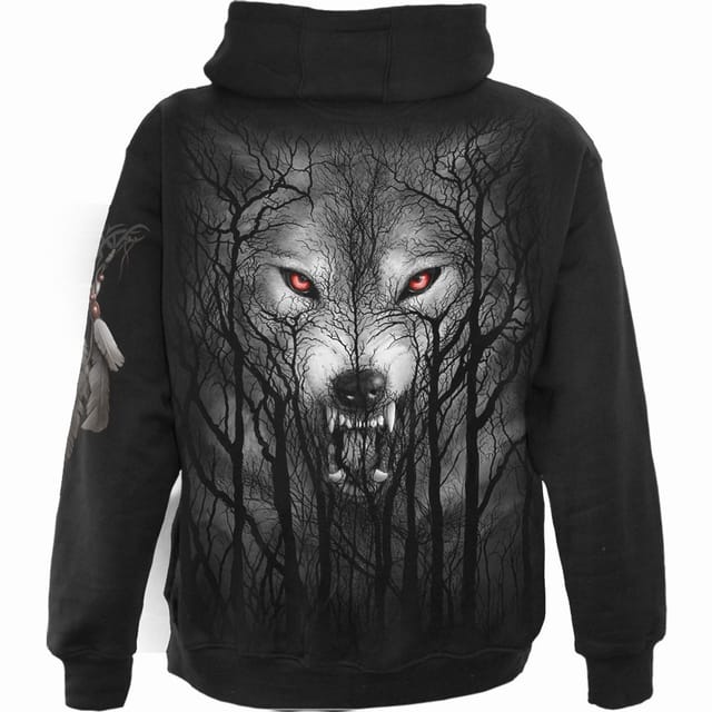 Spiral Direct Spiral Direct Men's Forest Wolf Back Print Full Zip Hoodie in Black - 3