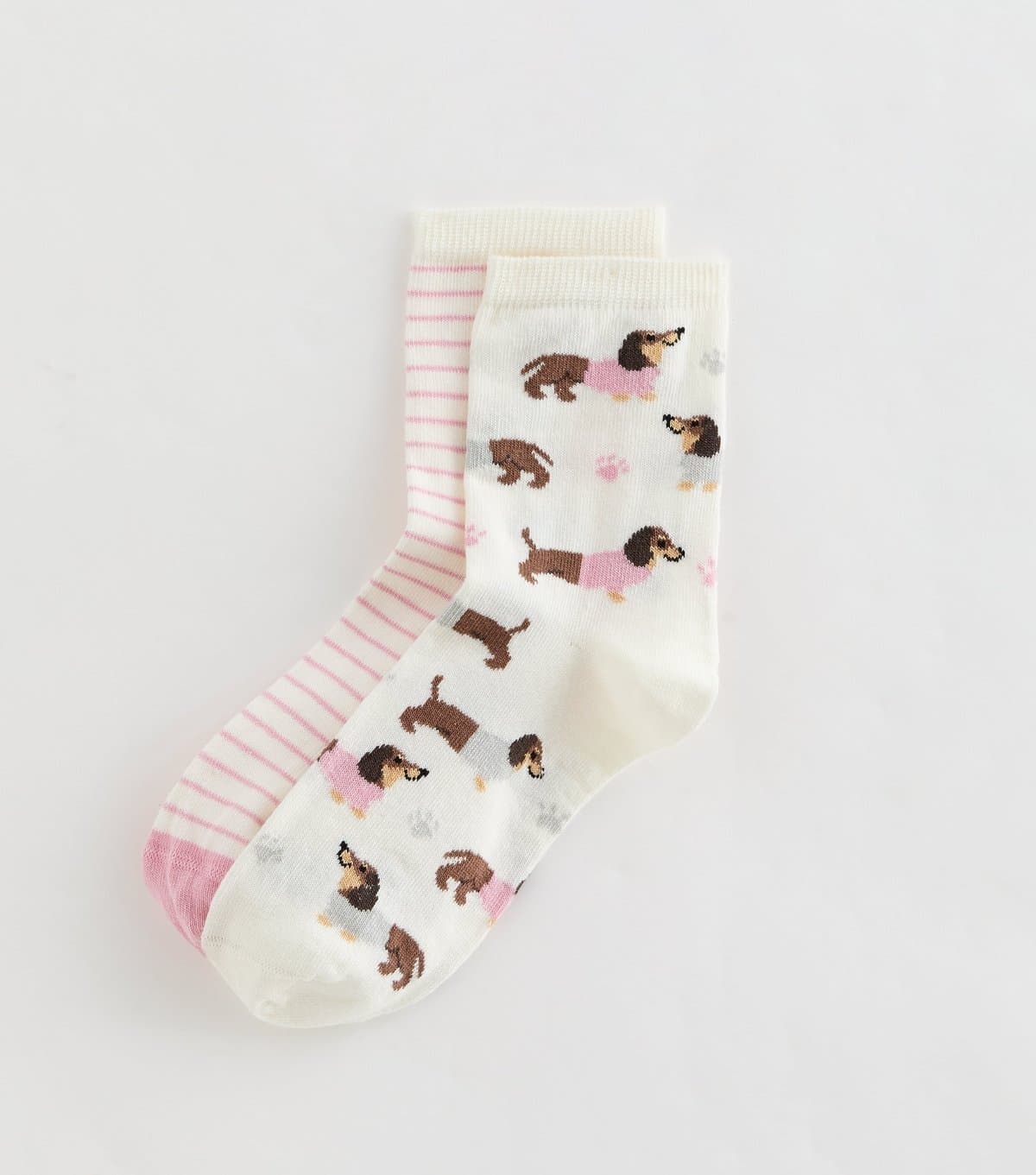 New Look New Look Cream Dog Socks Pack of 2
