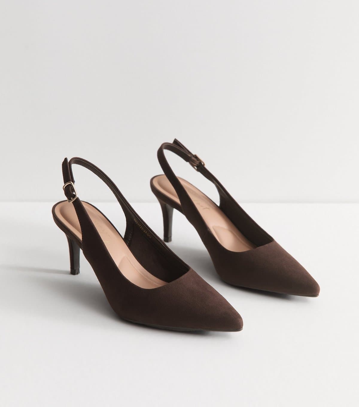 New Look Women's Dark Brown Faux Suede Slingback Pumps Vegan New Look