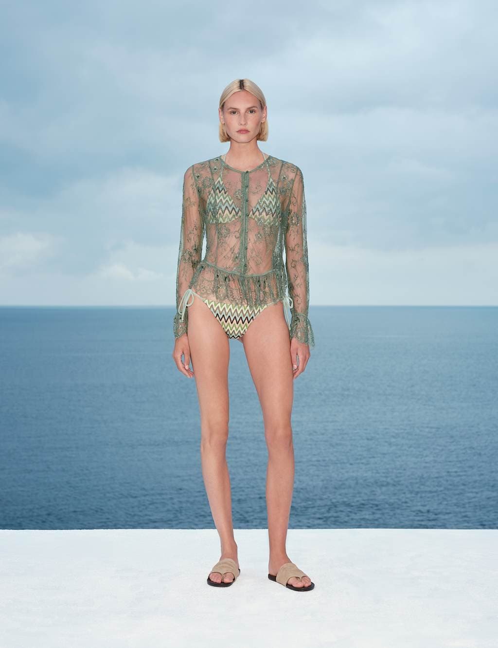 Marks & Spencer M&S Embellished Lace Button Through Top Dark Sage