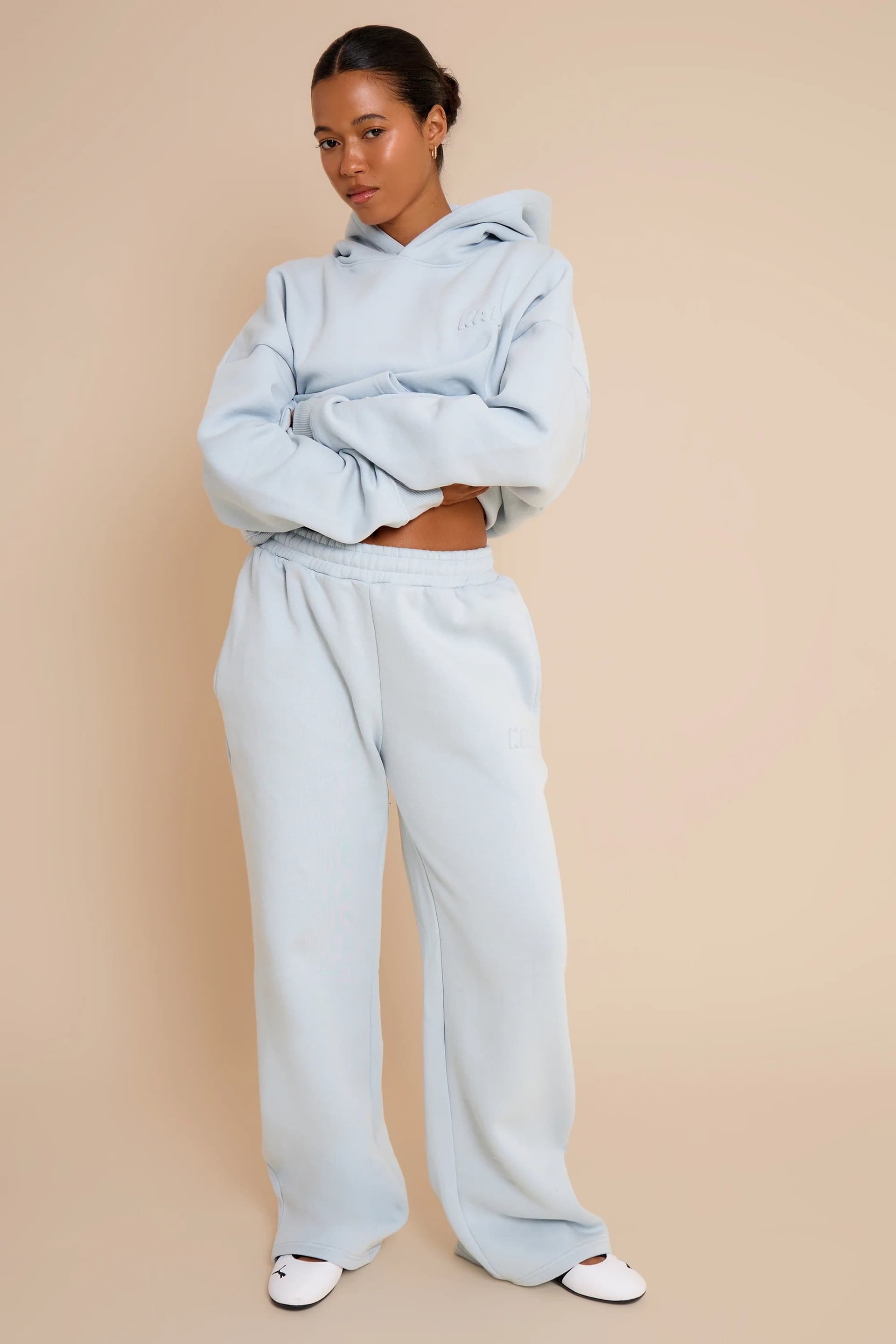 Kaiia Kaiia Embossed Bubble Logo Wide Leg Joggers Baby Blue