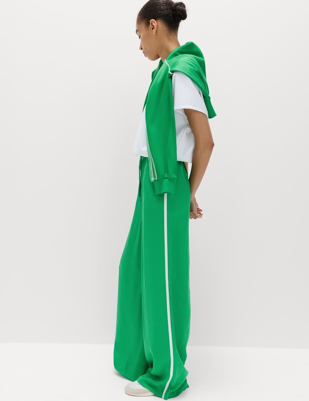 Marks & Spencer M&S Green Mix Viscose Wide Leg Trousers