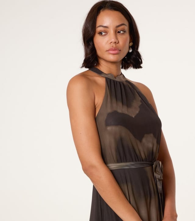 Blue Vanilla Women's Brown Printed Mesh Halterneck Midi Dress Blue Vanilla New Look - 2