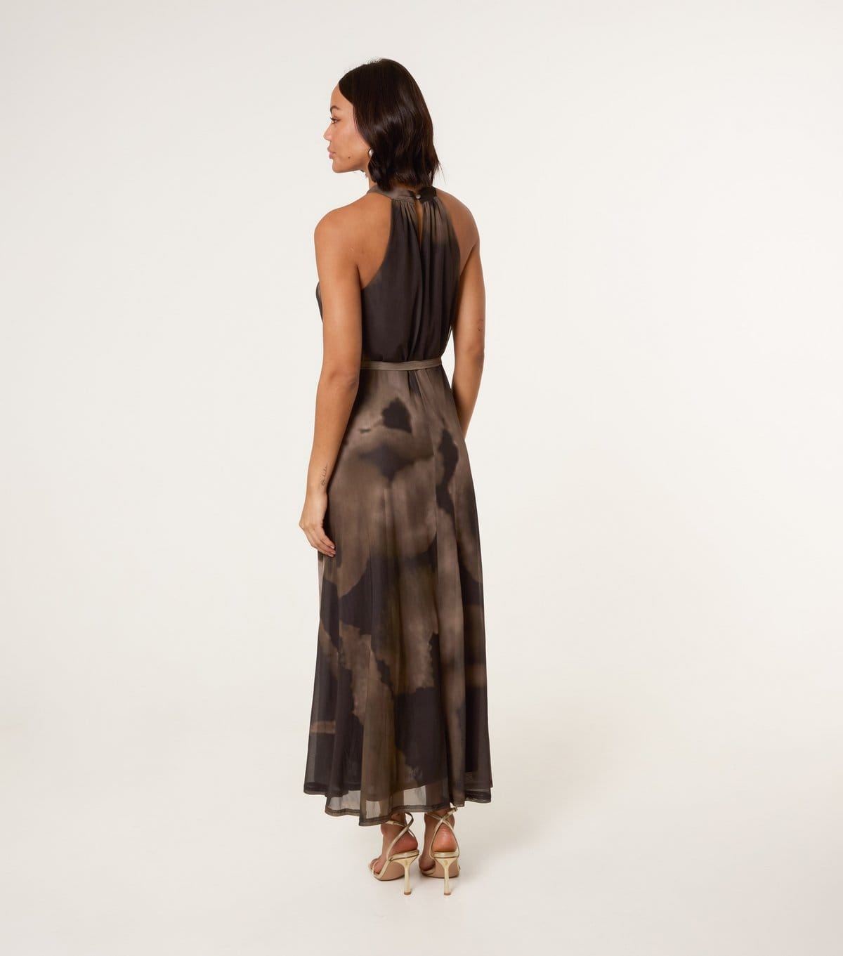 Blue Vanilla Women's Brown Printed Mesh Halterneck Midi Dress Blue Vanilla New Look - 4