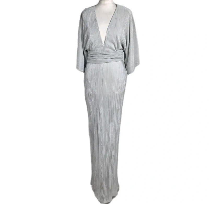 ASOS ASOS Silver Metallic Pleated Maxi Dress UK 8 Wedding Guest Prom Formal Gown