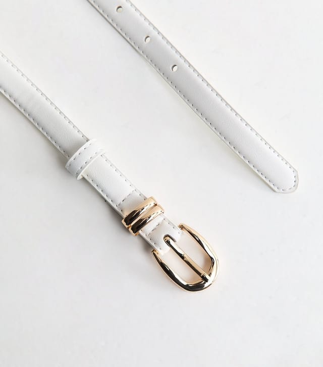 New Look White Faux Leather Skinny Belt New Look - 3