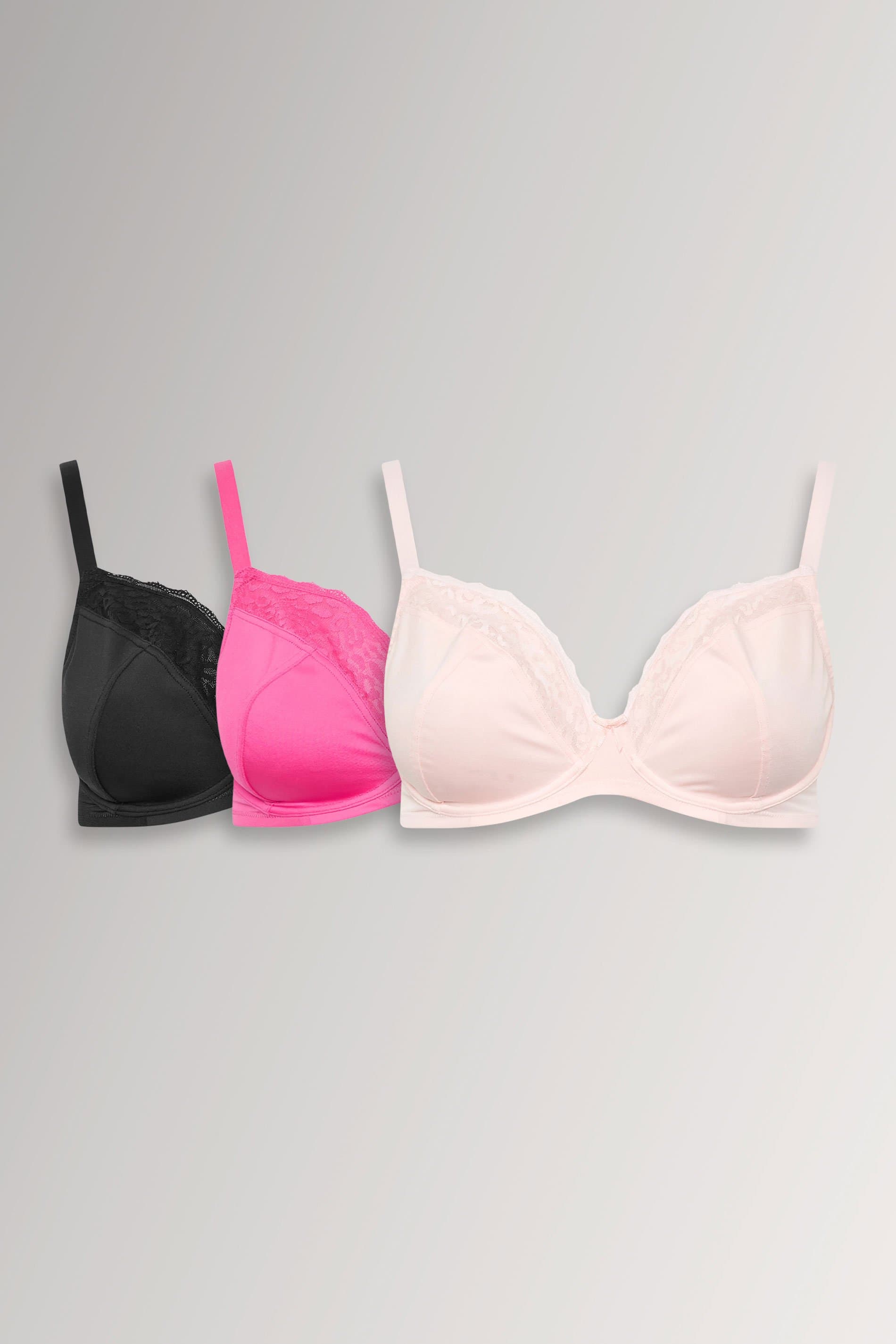 Yours 3 Pack Plus Size Black & Pink Animal Mesh Underwired Bras