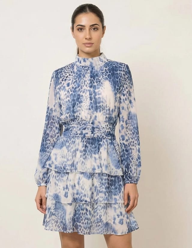 Blue Vanilla Animal Print Layered Dress - 2