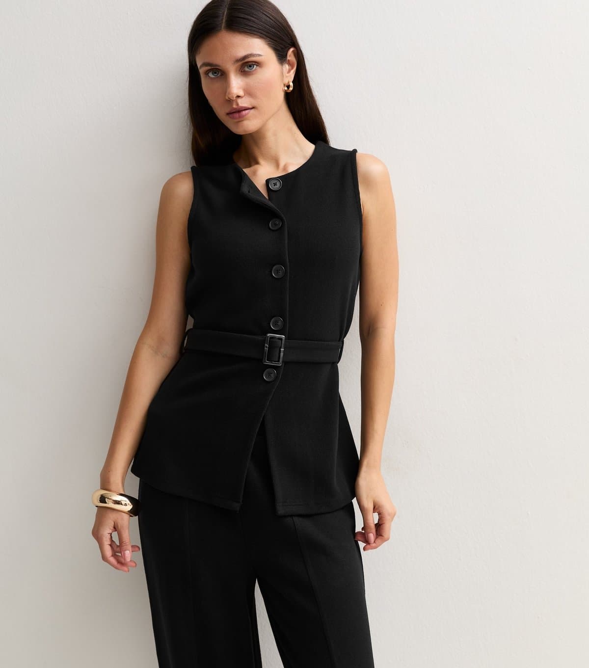 New Look Women's Black Soft Touch Belted Waistcoat New Look