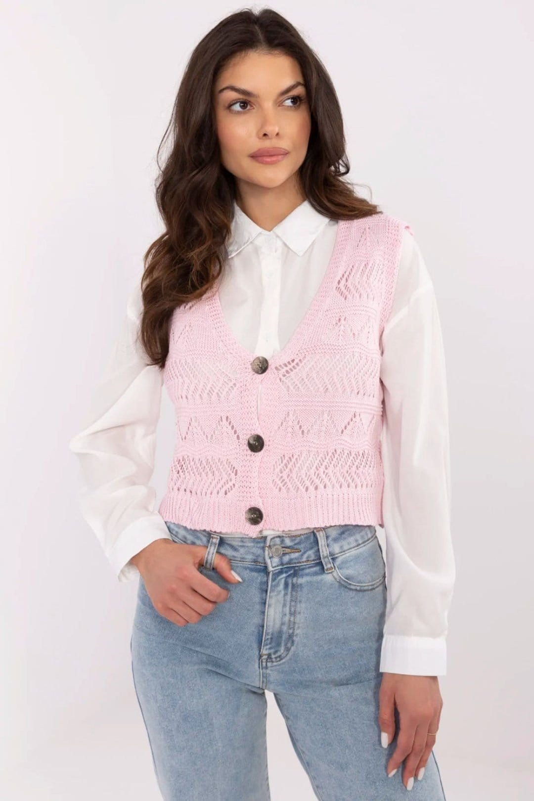 Love Lace Pink Cotton/Acrylic Sleeveless Lace Vest
