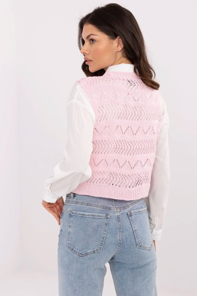 Love Lace Love Lace Women's Lace V Neck Button Casual Sleeveless Vest in Pink - 3