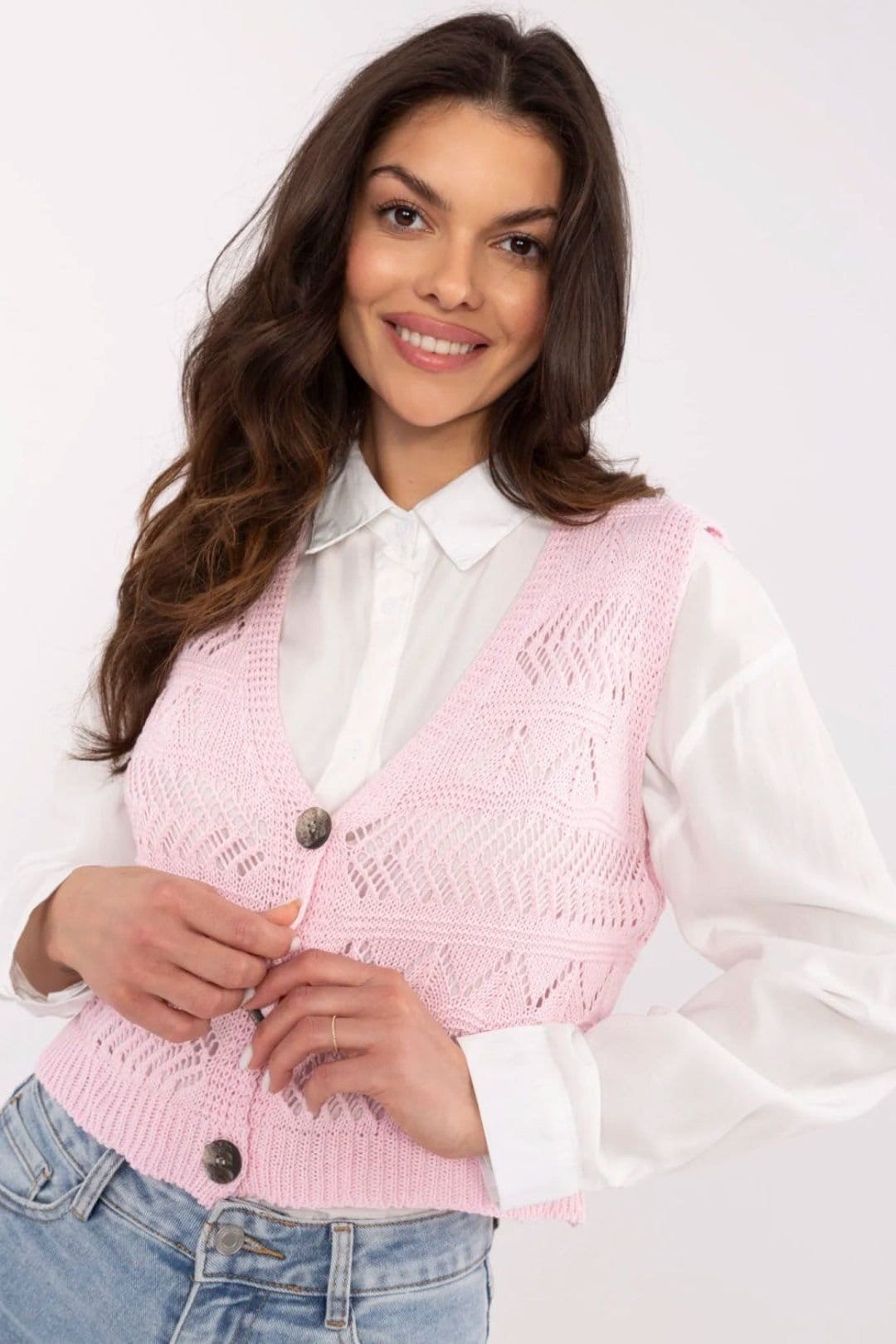 Love Lace Love Lace Women's Lace V Neck Button Casual Sleeveless Vest in Pink - 4