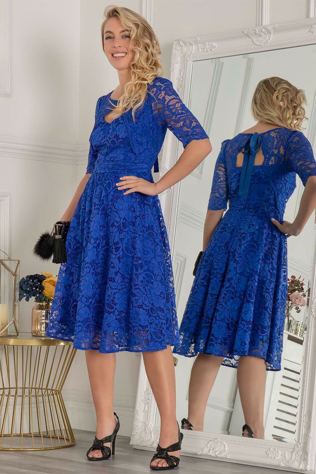 Jolie Moi Jolie Moi Women's Fit & Flare Lace Midi Dress in Bright Blue - 4