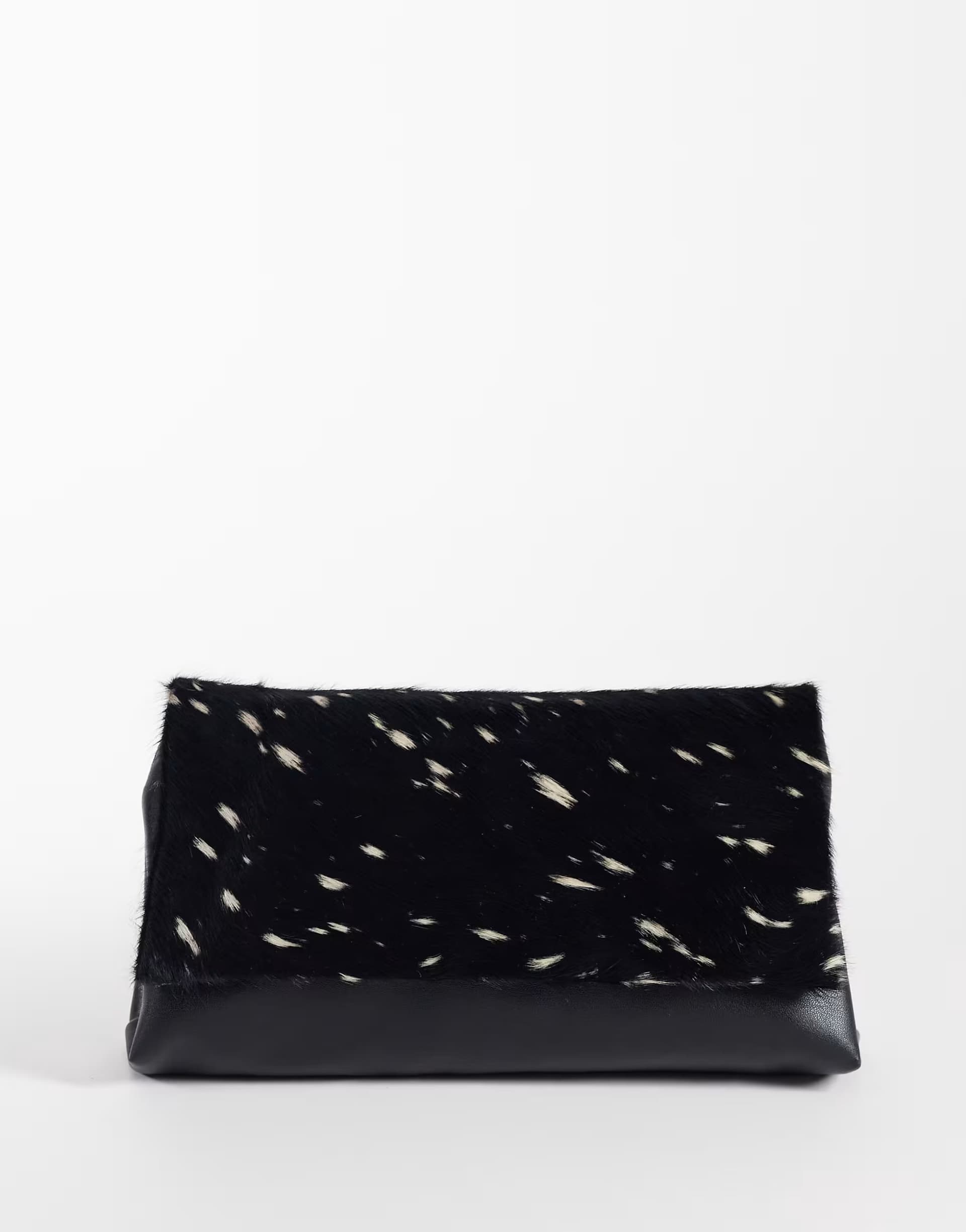 ASOS ASOS Black Deer Print Leather Flap Clutch Bag