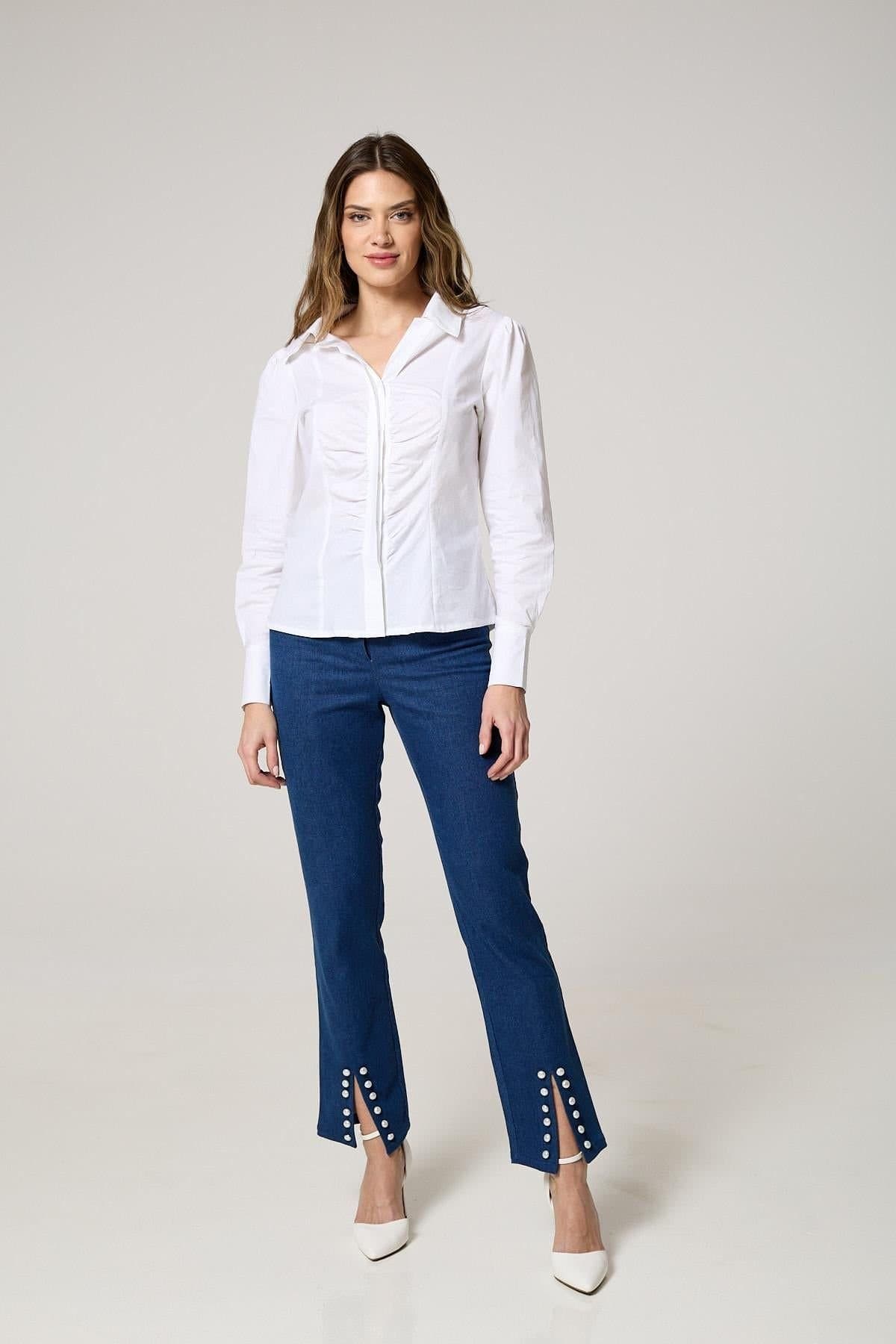 K-Win London K-Win London White Ruched Cotton Shirt for Women