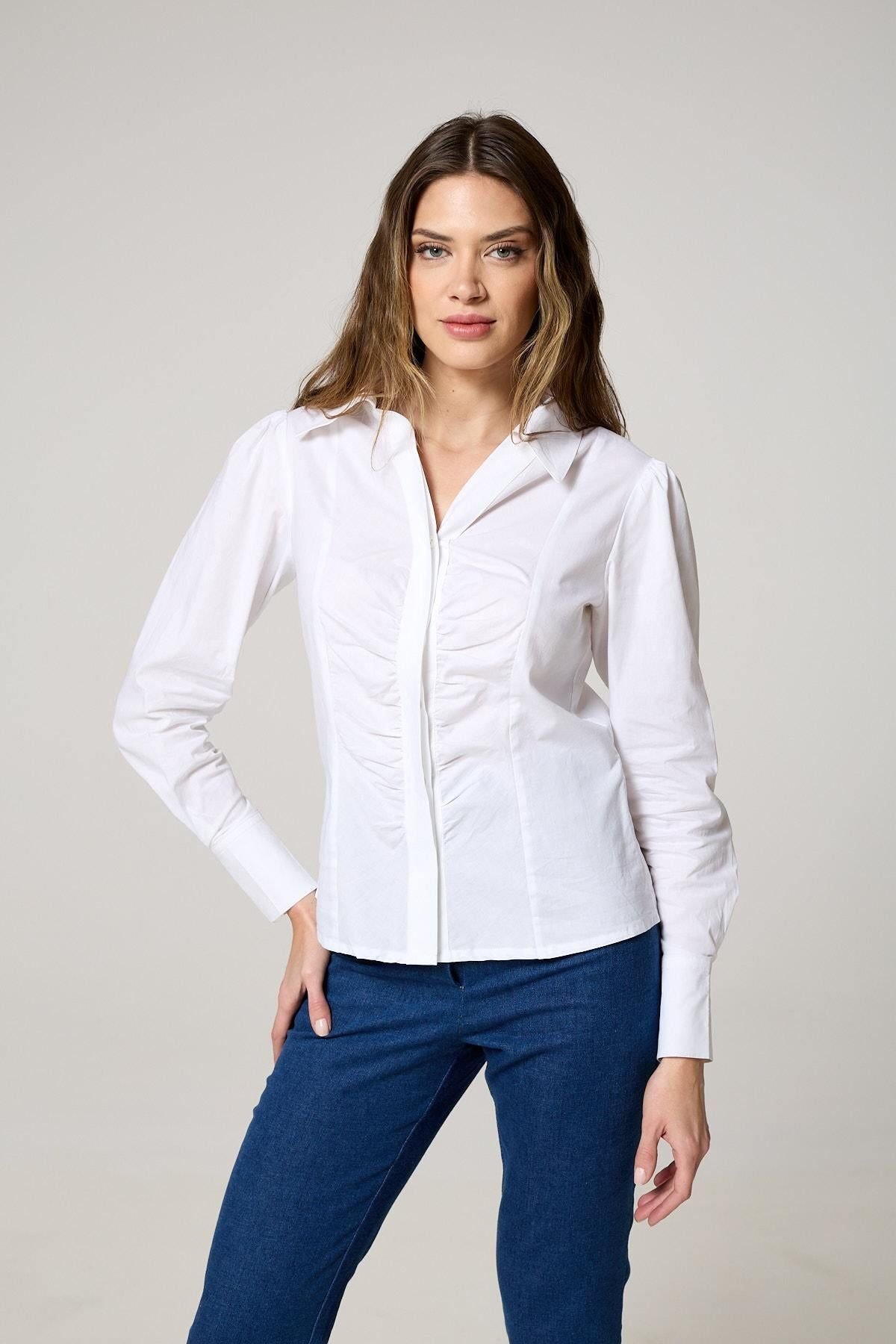 K-Win London K-Win London Women's Classic Ruched White Shirt - 3