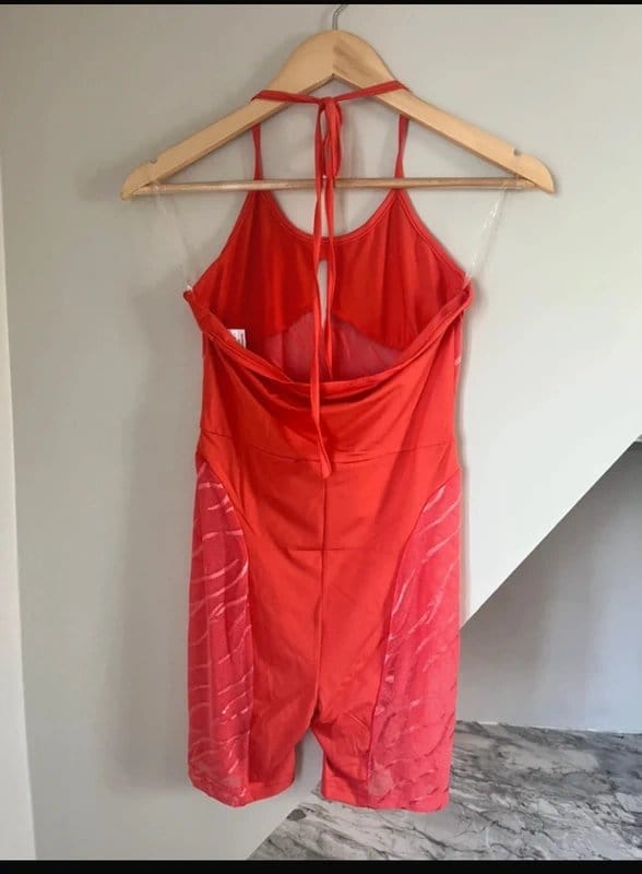 Katch Me Coral Orange Zebra Print Mesh Gym Playsuit