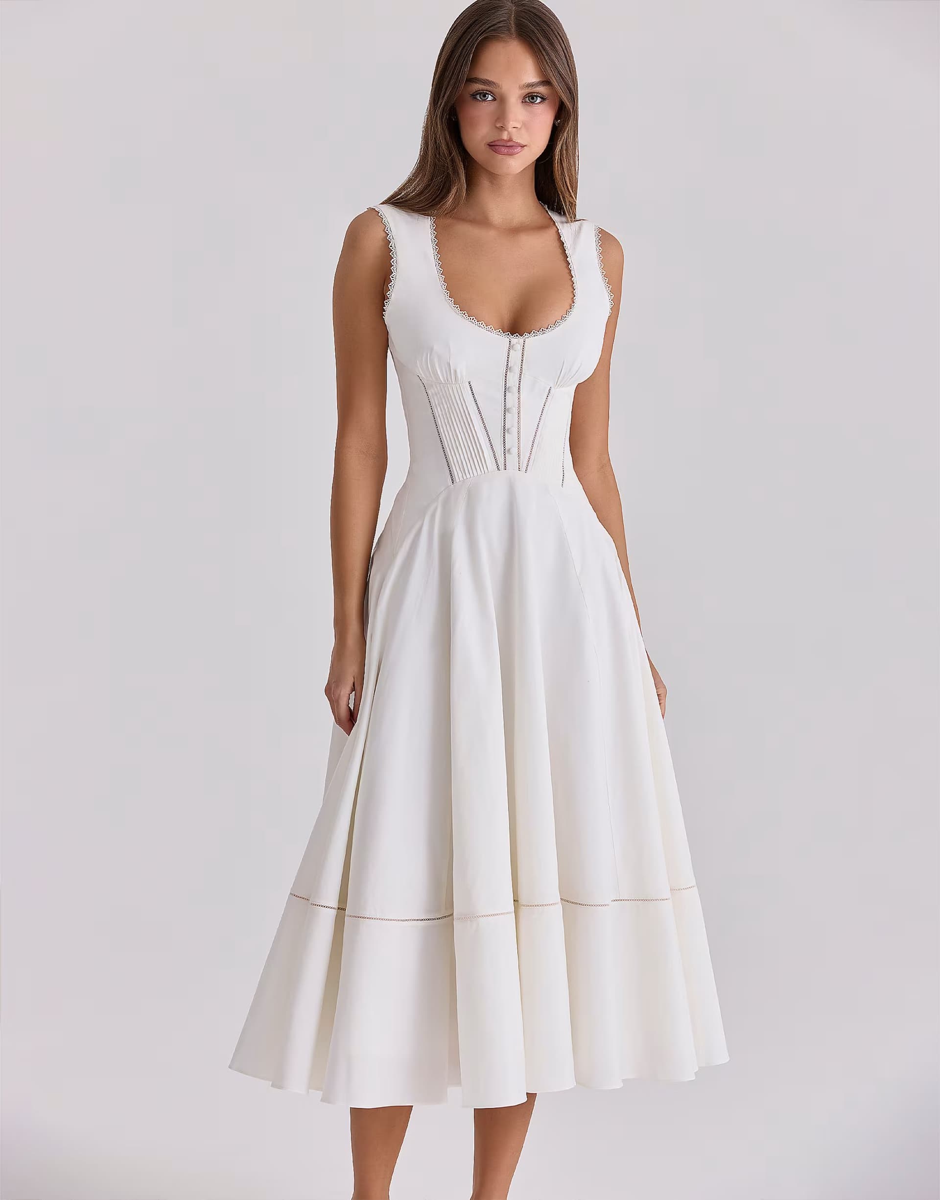 ASOS House of CB Solana white cotton waist cinch midi sundress in white
