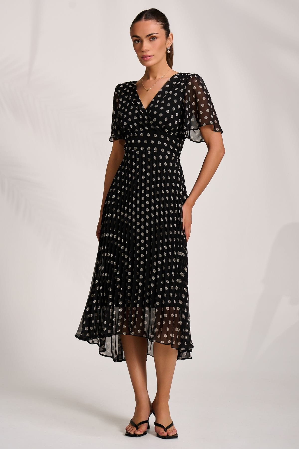 Jolie Moi Jolie Moi Women's Pleated Chiffon Maxi Dress in Black - 4