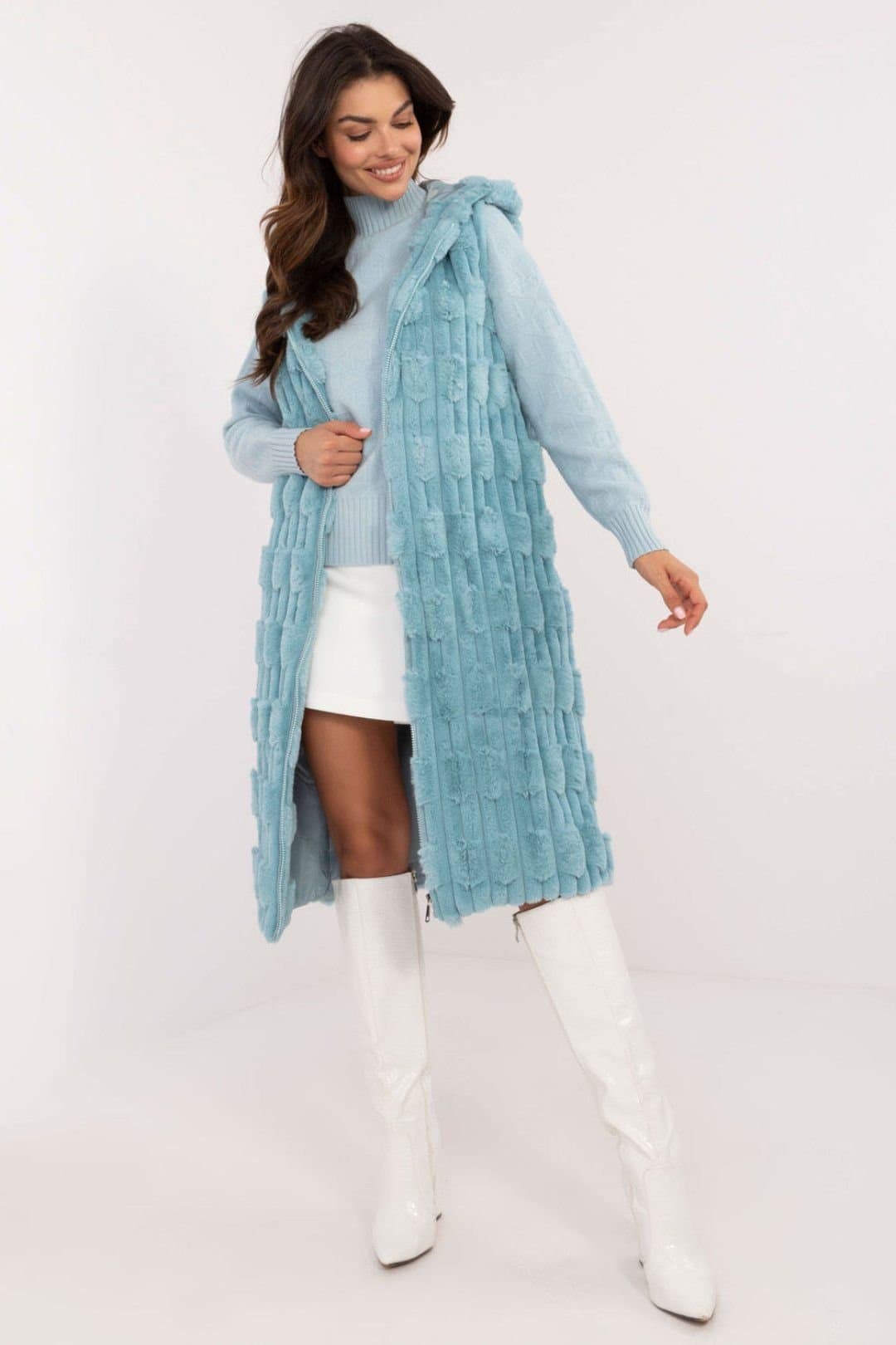 Love Lace Love Lace Women's Hooded Faux Fur Zipper Vest for Winter Style 200521 in Blue