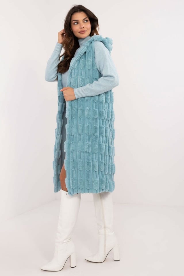 Love Lace Love Lace Women's Hooded Faux Fur Zipper Vest for Winter Style 200521 in Blue - 2
