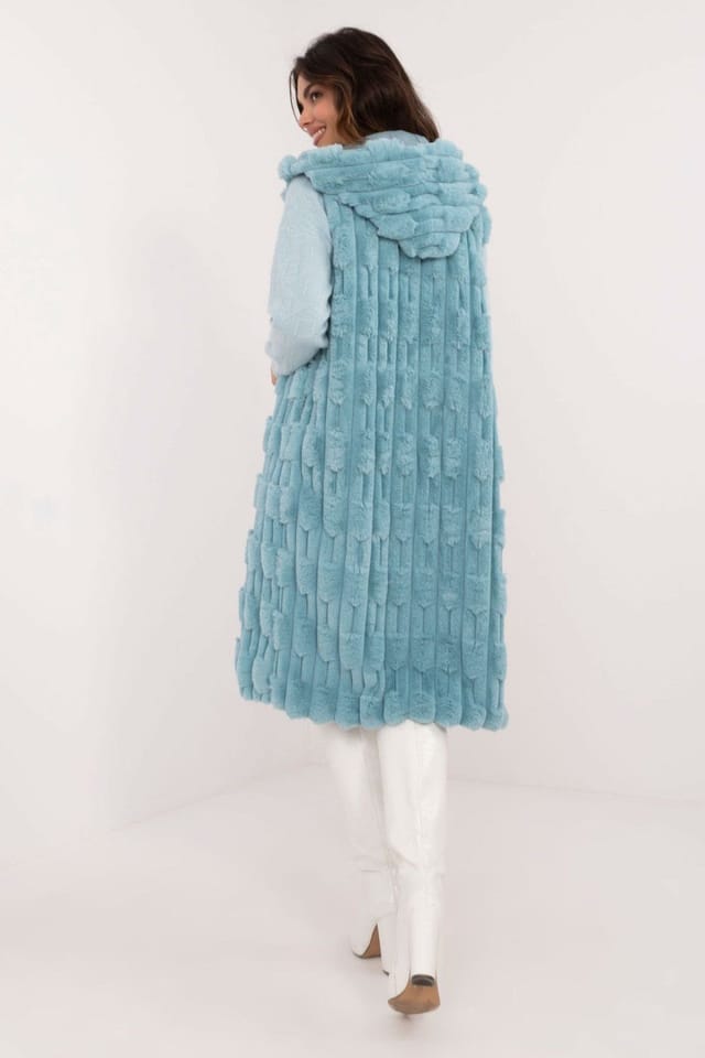 Love Lace Love Lace Women's Hooded Faux Fur Zipper Vest for Winter Style 200521 in Blue - 3