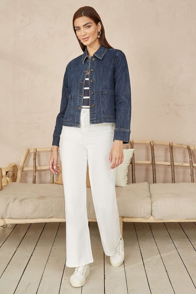 Yumi Yumi Women's Blue Denim Jacket With Patch Pockets - 2