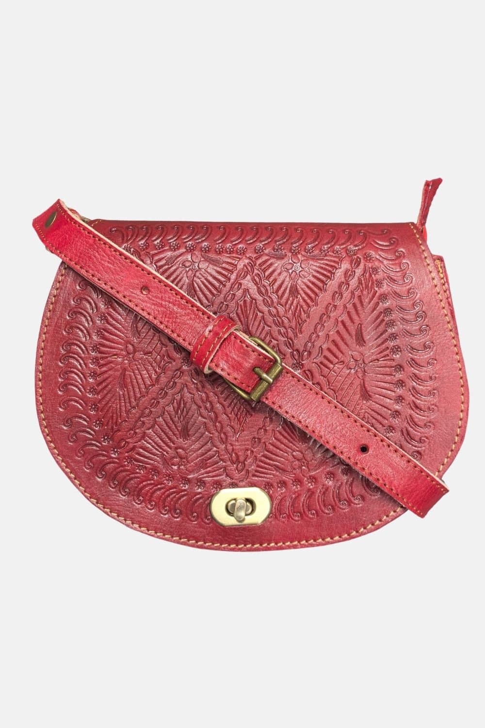 Berber Leather Berber Leather Red Embossed Leather Saddle Bag