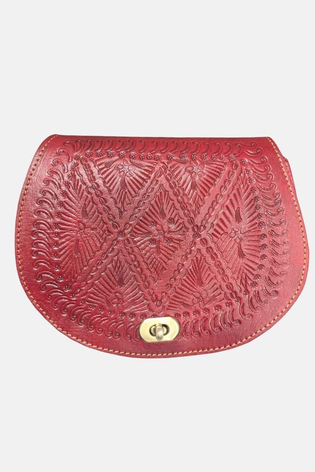 Berber Leather Berber Leather Women's 'The Temara' Embossed Leather Saddle Bag in Red - 2