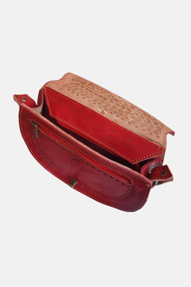 Berber Leather Berber Leather Women's 'The Temara' Embossed Leather Saddle Bag in Red - 3
