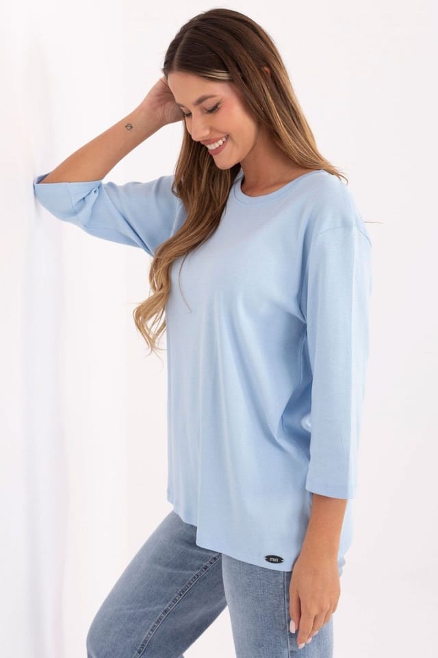 Love Lace Love Lace Women's Everyday Casual Round Neck 3/4 Blouse in Blue - 2
