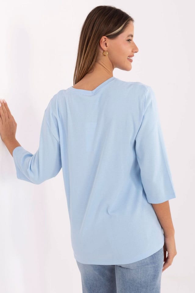Love Lace Love Lace Women's Everyday Casual Round Neck 3/4 Blouse in Blue - 3