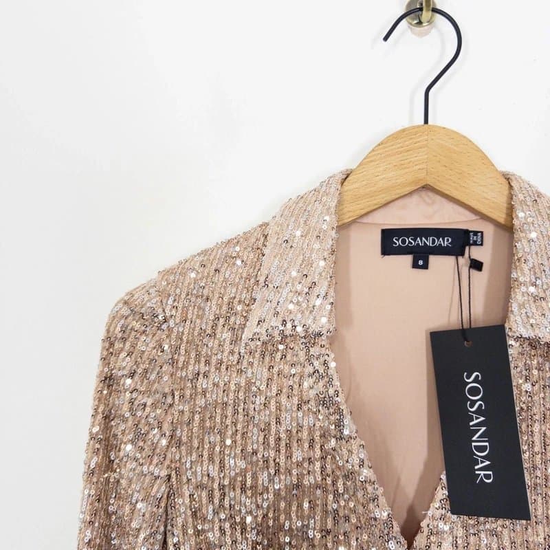 Sosandar Sosandar Rose Gold Sequin Ruched Front Shirt Size 8 NEW Festive Party RRP £59
