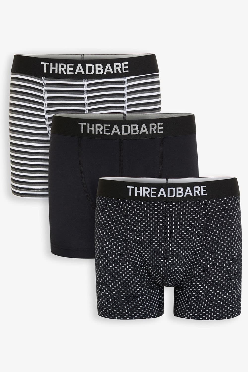 Threadbare Threadbare Men's 3-Pack Printed Hipster Fit Boxer Shorts in Black