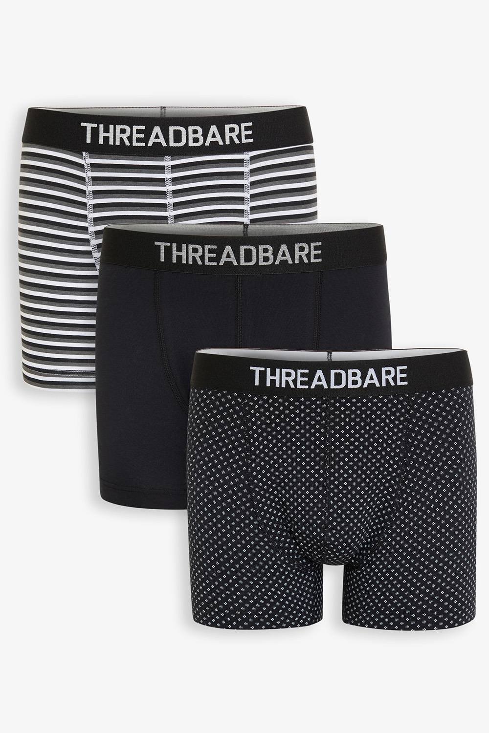 Threadbare Threadbare Men's 3-Pack Printed Hipster Fit Boxer Shorts in Black - 3