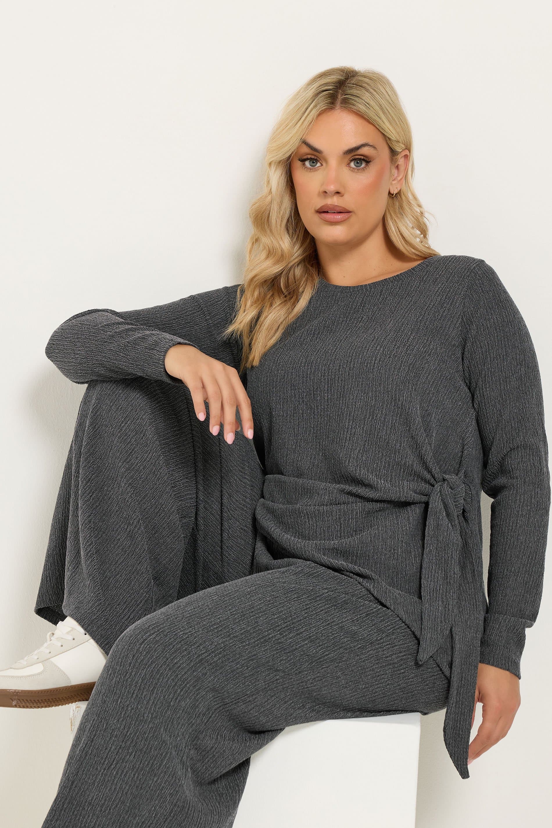 Yours Plus Size Womens Grey Knot Long Sleeve Top