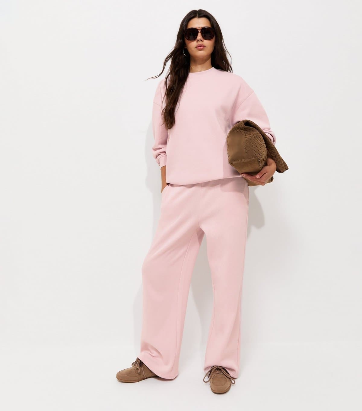 New Look Women's Light Pink Cotton Rich Wide Leg Joggers New Look