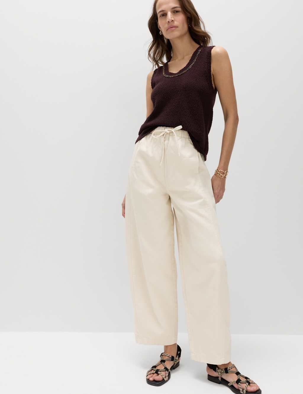 Marks & Spencer M&S Pull On High Waisted Barrel Leg Jeans Ecru