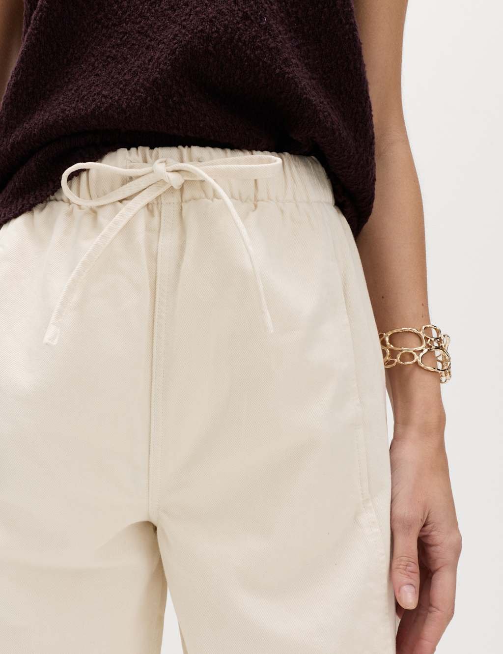 Marks & Spencer M&S Pull On High Waisted Barrel Leg Jeans Ecru - 2