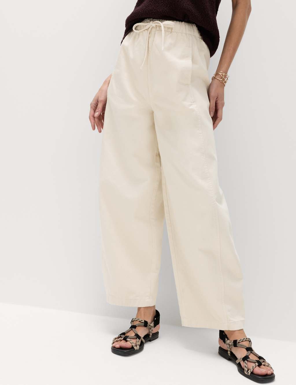 Marks & Spencer M&S Pull On High Waisted Barrel Leg Jeans Ecru - 4