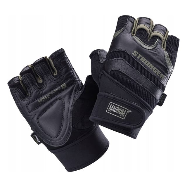 magnum Magnum Men's Leather Shock Fitness Fingerless Gloves in Jet Black - 3