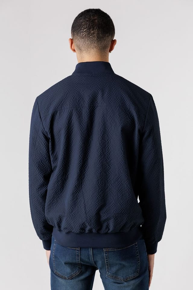 Tokyo Laundry Tokyo Laundry Men's Seersucker Bomber Jacket with Zip-Up & Side Pockets in Navy - 2