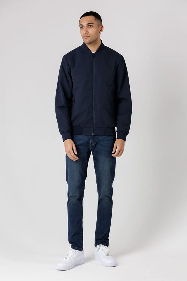 Tokyo Laundry Tokyo Laundry Men's Seersucker Bomber Jacket with Zip-Up & Side Pockets in Navy - 3