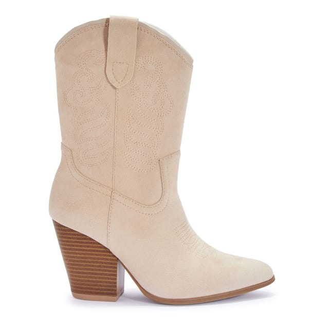 Truffle Collection Truffle Collection Women's Calf Boots Zip Microfibre Pointed Toe Block Heel Shoes in Beige - 3