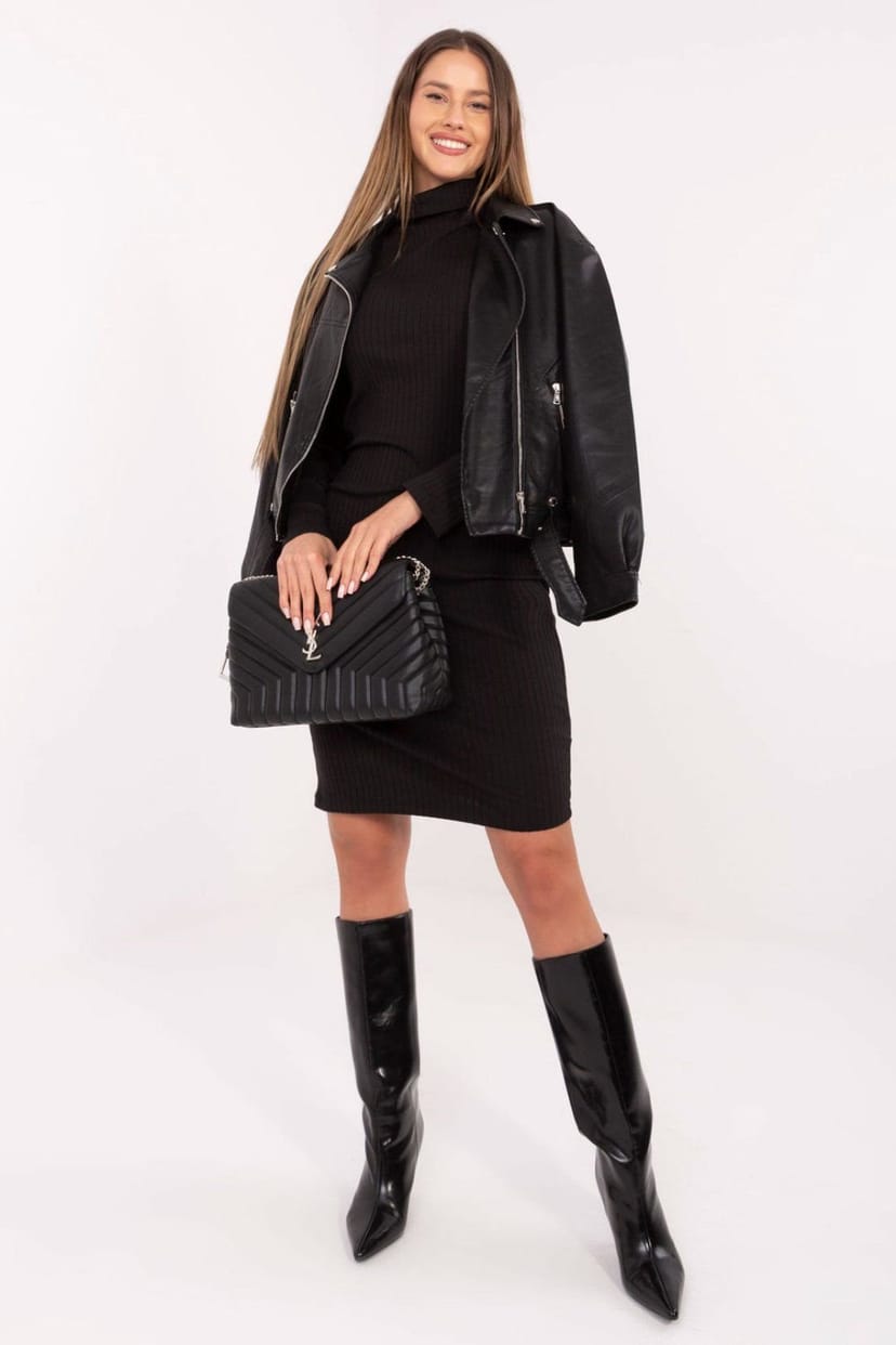 Love Lace Love Lace Women's Ribbed Cotton Turtleneck Pencil Dress Style 221257 in Black - 1