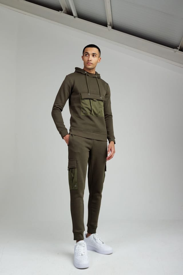 Foray Foray Men's Long Sleeve Utility Pocket Hoody in Khaki - 3