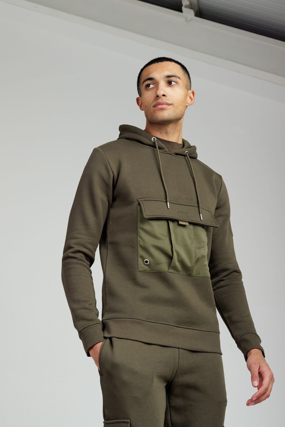 Foray Foray Men's Long Sleeve Utility Pocket Hoody in Khaki - 4