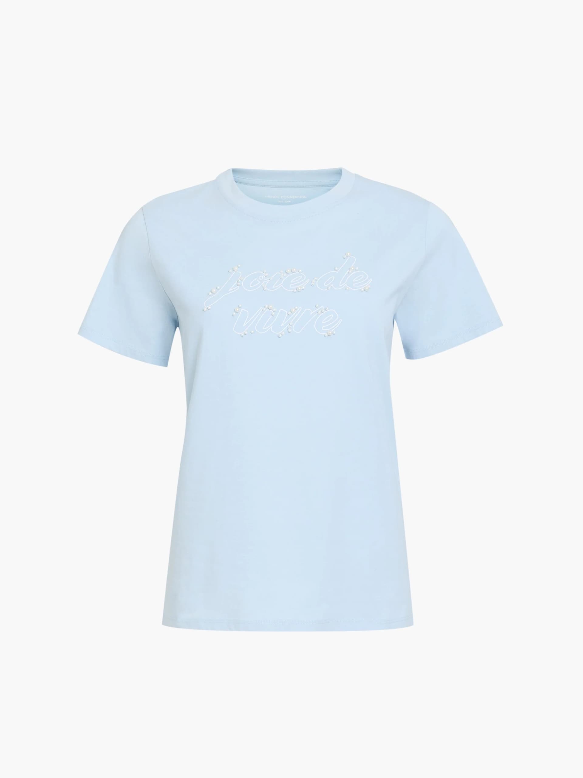 French Connection Joie De Vivre Embellished Short Sleeve T-Shirt Blue/White